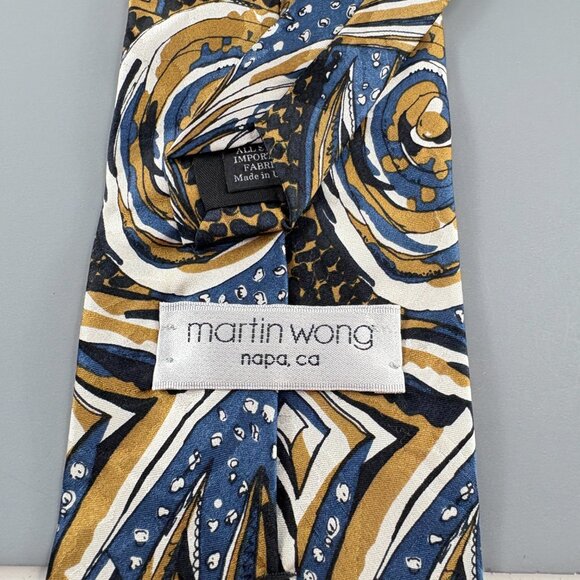 Martin Wong Blue / Tan Abstract Men's Tie 4" x 61" - Picture 3 of 4
